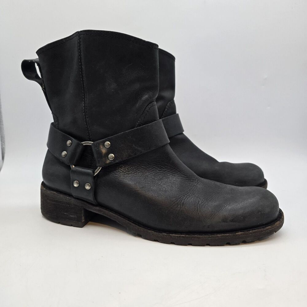 VTG LL Bean Women's 9M(B) Black Leather Motorcycle Harness Boots Engineer Riding